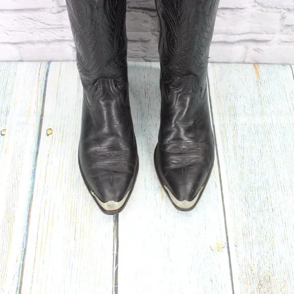 Code West Black Leather Mid Calf Cowboy Western Boot Size 7.5 M - Picture 5 of 9